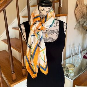 Sage Multicolor Silk Scarf with Gold Trim